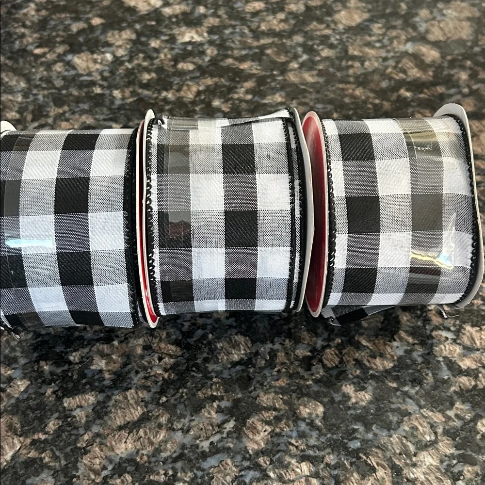 CELEBRATE IT BLACK & WHITE BUFFALO CHECKERED WIRED RIBBON 2.5 x 20FT LOT OF 3